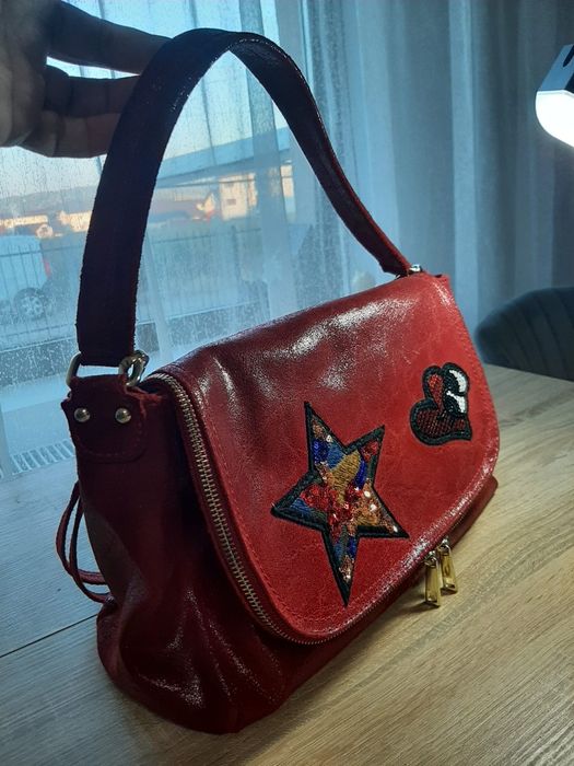 Geanta Enzo Bertini piele naturala culoare rosu stins