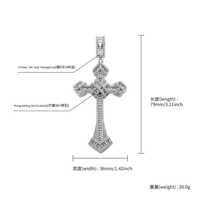 Cruciuliță zirconiu pandantiv iced out auriu argintiu