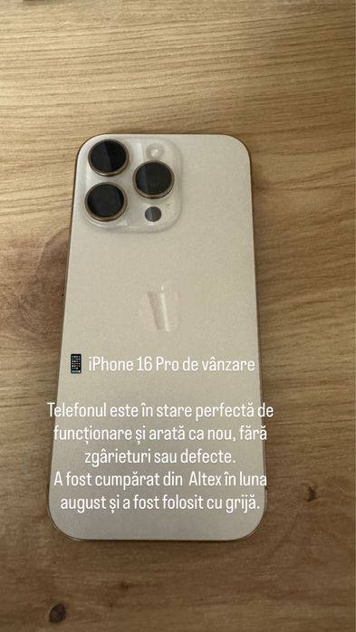 Iphone 16 pro ,256GB,Doar cu predare personala in sebes sau imprejurimi.