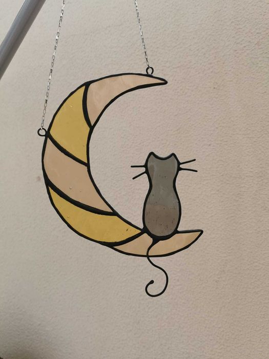 Vand vitraliu decorativ - "Pisica pe Luna"