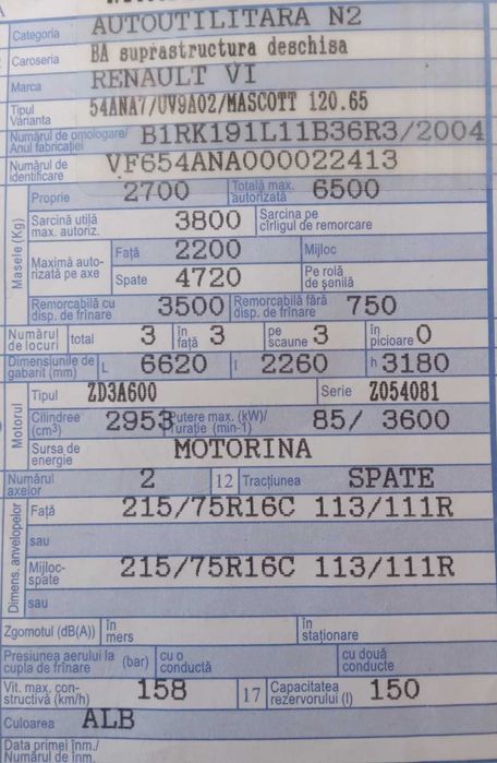 Se vinde Autoutilitară N2 Renault VI MASCOTT