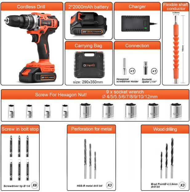 Masina Gaurit si Insurubat2 Acumulatori 20V Li-Ion 38Nm 28 Accesorii