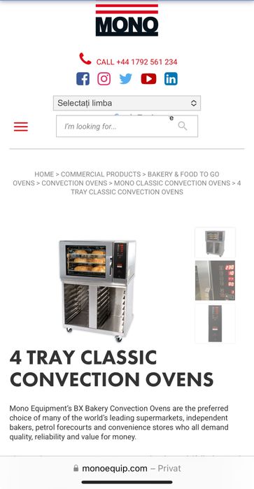 Cuptor MONO de panificatie patiserie 7,5 kw ( model 2016)
