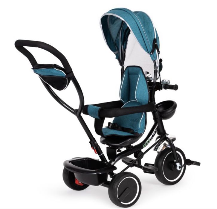 Детска триколка с въртяща се седалка и сенник, синьо и зелено, ECOTOYS