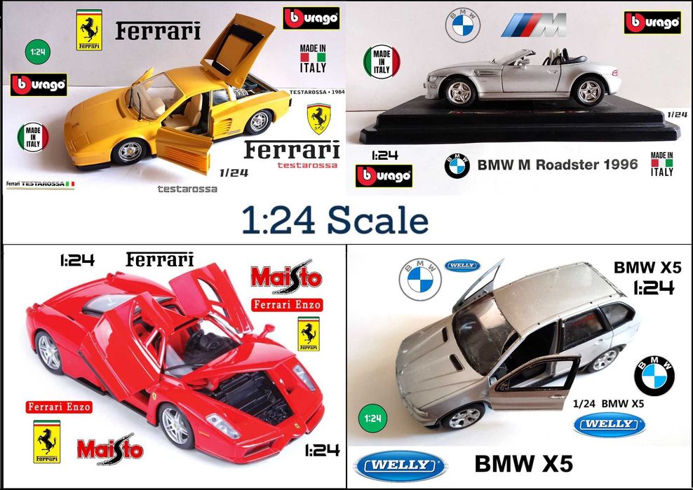 Метални колички Bburago, Maisto и Welly 1:24