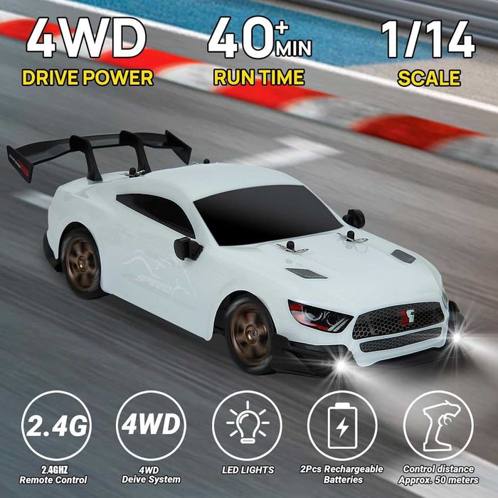 BORSTOYPRO RC Дрифт количка, 1:14 дистанционно управление 4WD GT, бяла