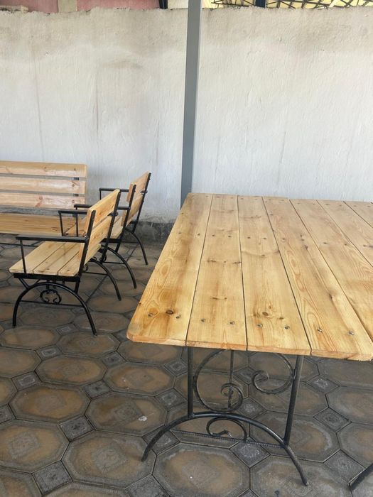 Стол 200x80, скамейки, стульи