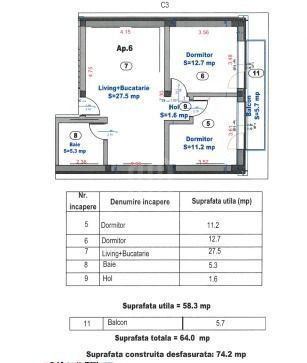 Apartament 3 camere | 58,3 mp | COMISION 0%