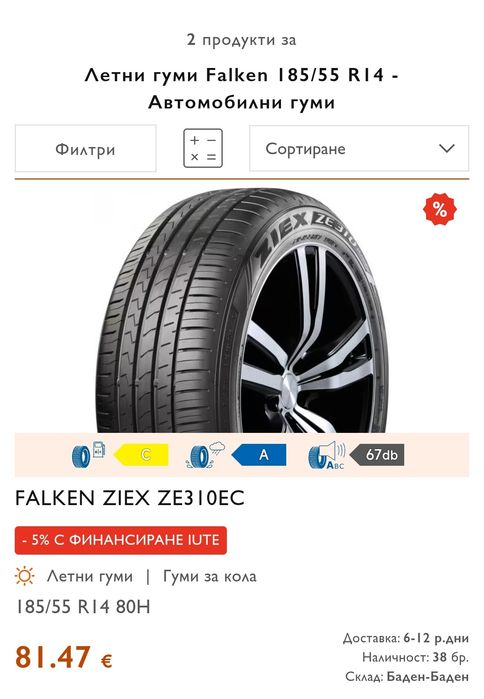 Нови летни гуми FALKEN 185/55/14 185/55R14
