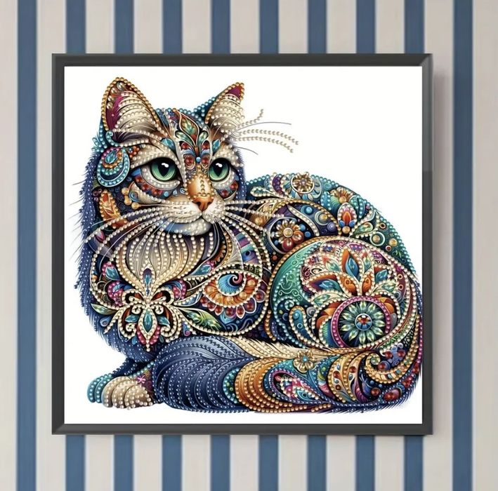 Диамантен гоблен дървото на живота и котка