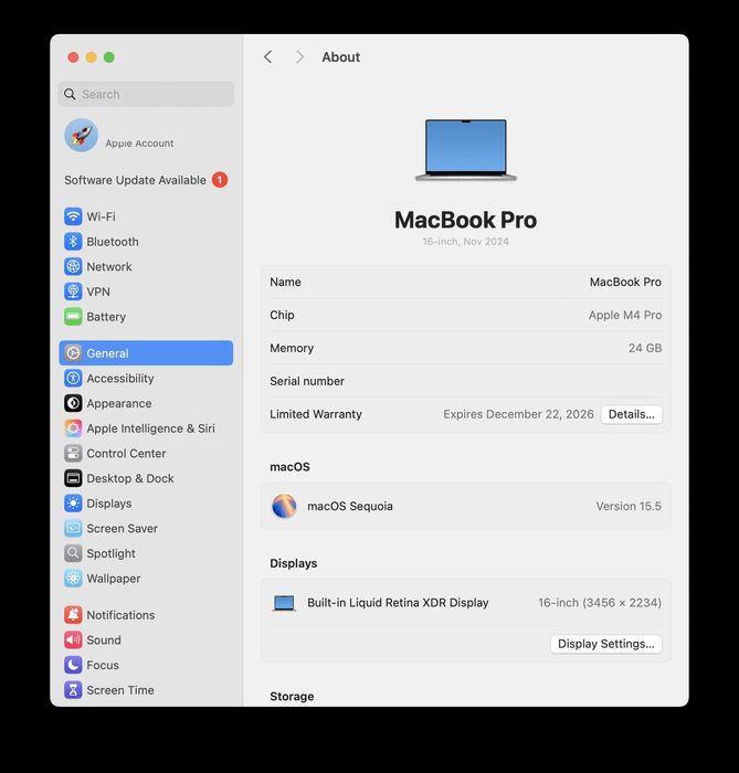 Macbook Pro 16.2" M4 Pro • 24/512 • Silver