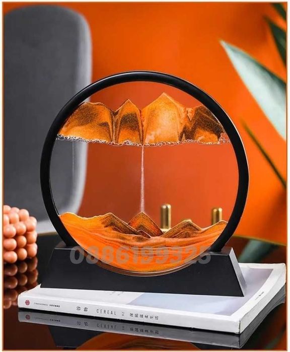 3D Пясъчен часовник с движещ се пейзаж Пясъчен живопис, Оранжев/Син