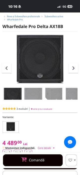 Subwoofer activ Wharfedale Pro Delta AX18B cu difuzor Rcf