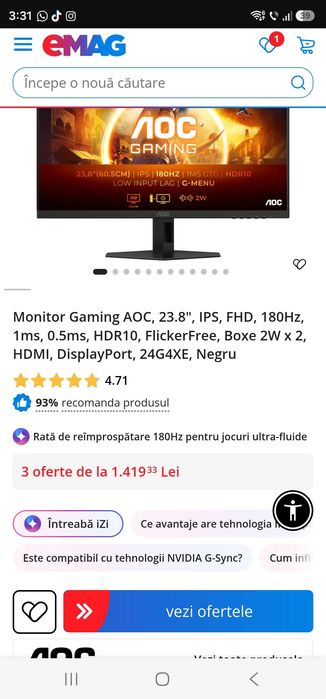 Monitor gaming aoc 24g4xe