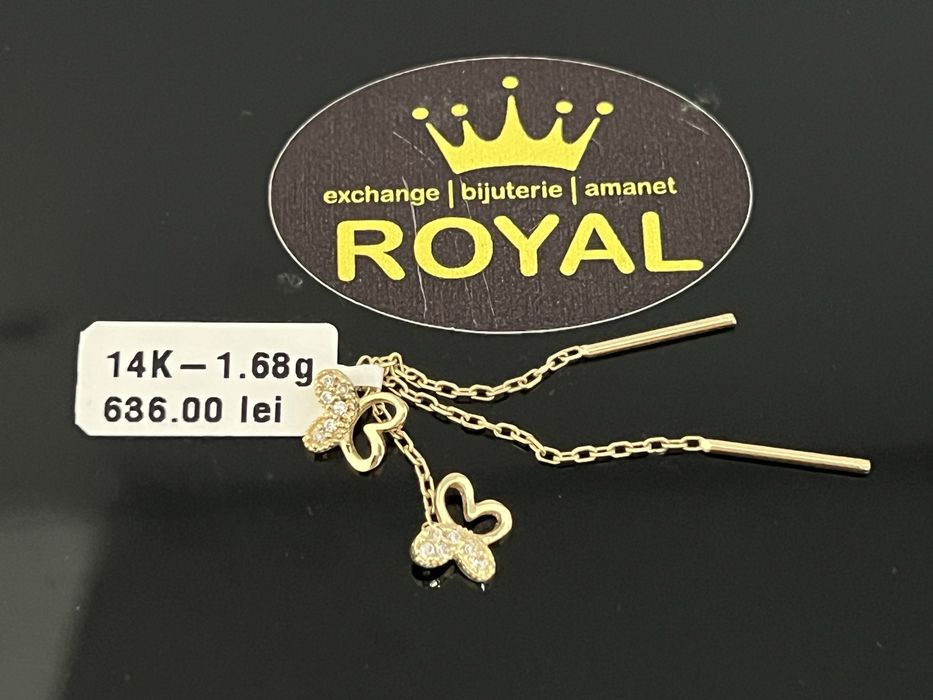 Bijuteria Royal CB : Cercei lungi fluture aur 14k 585   1,68 gr