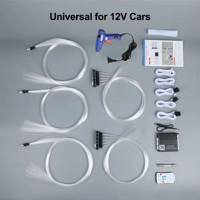 Kit Fibra Optica Plafon Instelat Auto Premium, Fibra 0.5mm Ultra Fina, Modul Control Slim, RGBW cu Aplicatie si Telecomanda, Kit Complet cu Unelte