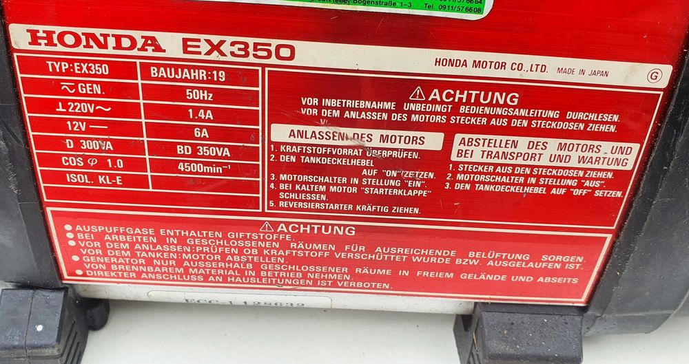Honda EX350, generator ultrasilentios pentru rulote, impecabil