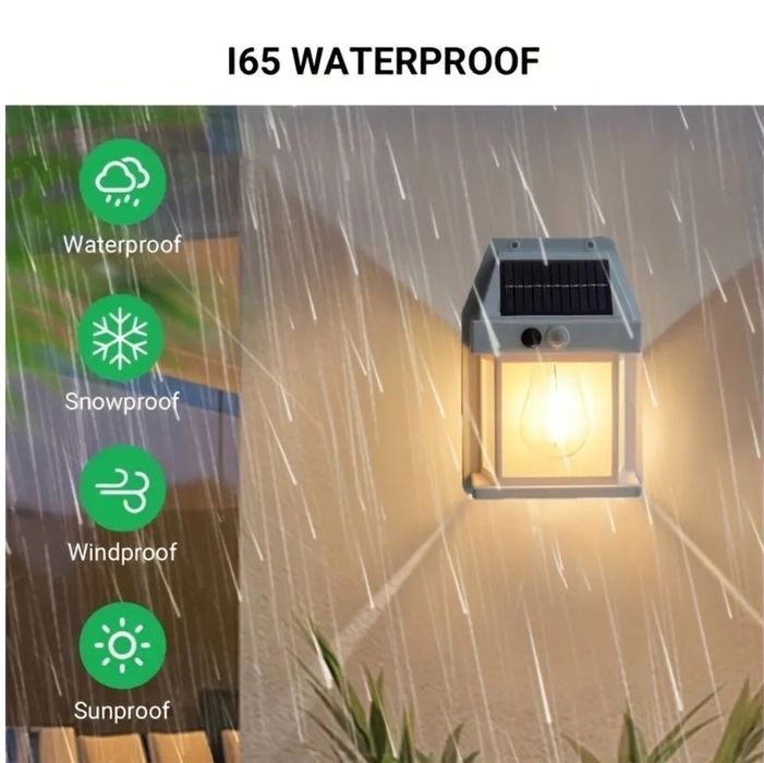 Соларна лампа с крушка Ретро стил Топла светлина Сензор за движение