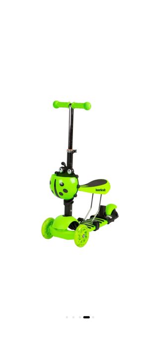 Trotineta 3 in 1, roti LED, verde, dimensiuni 55x25,5x82cm
