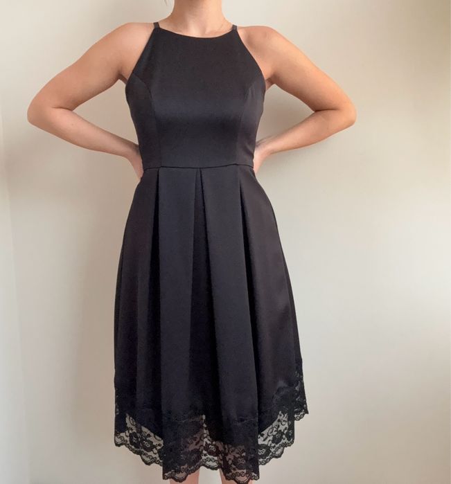 Миди черна рокля с дантела - размер S/M