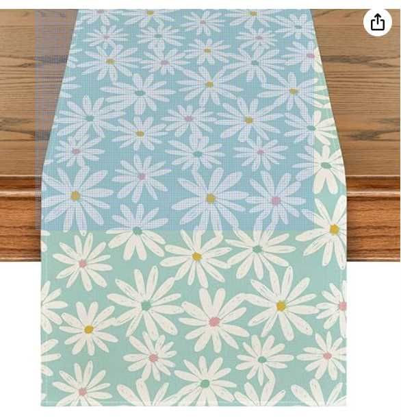 Traversa masa, 100x40, poliester, model delicat cu flori bleu