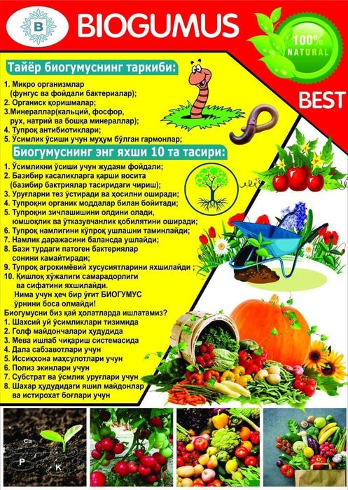 Ekalogik tozza mineral o'g'it Biogumus