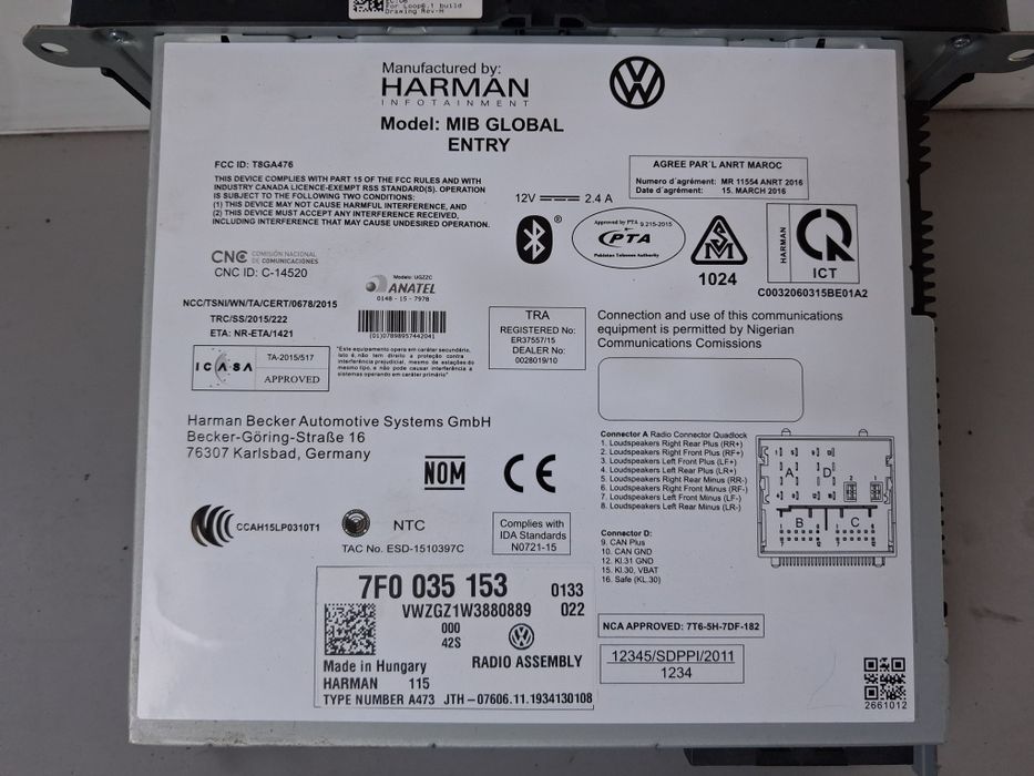 Музика Bluethooth HRMAN VW Caddy 2020г.