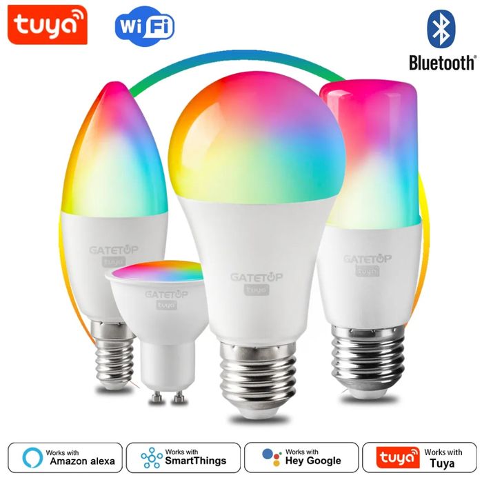 Tuya Wifi+BLE E27 9W LED крушка / GU10 6W лунички, димируема, C-W, RGB
