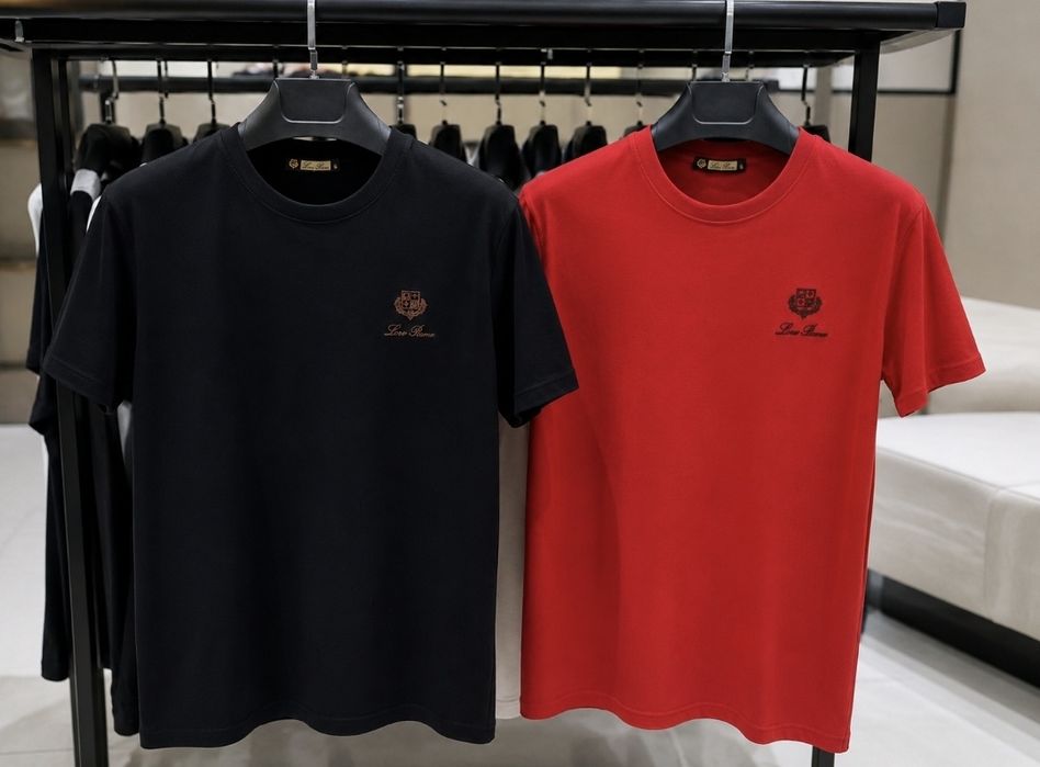 Tricou Premium Stil Loro Piana | 100% Bumbac | Negru & Roșu | S-XXL