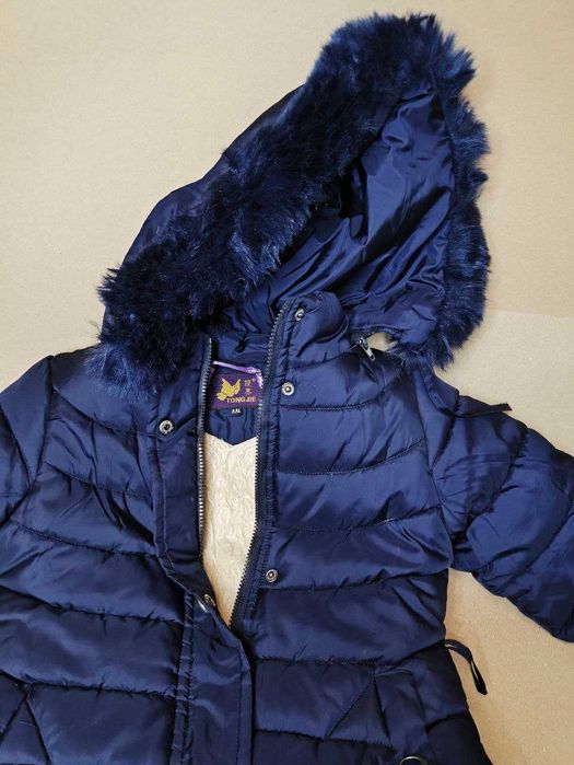 Детская куртка для девочки 7-9 лет, теплая, зимняя, капюшон, пояс