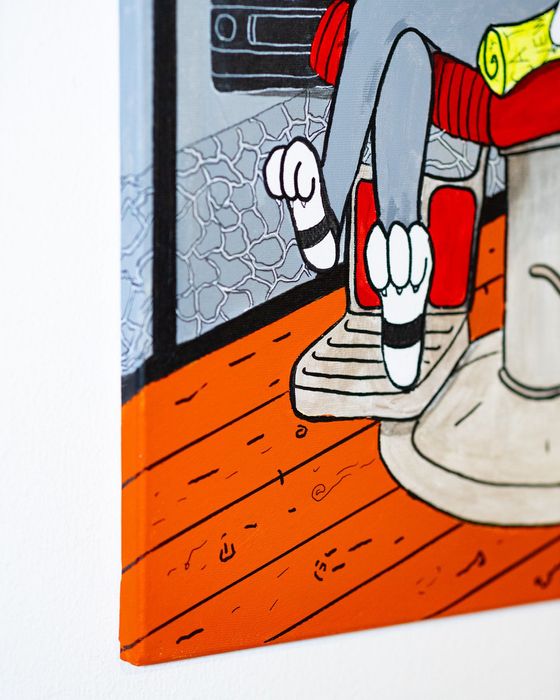 Tablou unicat Tom si Jerry cu Spike, canvas pe sasiu, 50x70 cm, piesa decorativa pentru o frizerie, barbershop sau orice alt spațiu modern