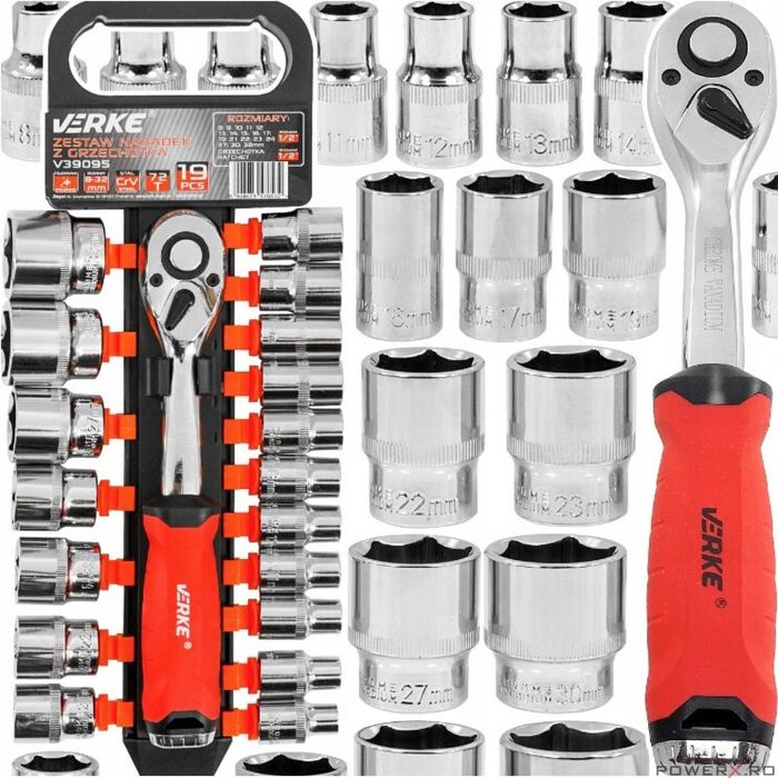 Set chei tubulare cu clichet, 19 piese,1/2, Verke