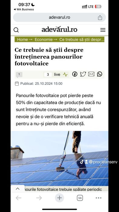 Vând Urgent Afacere curățare panouri fotovoltaice