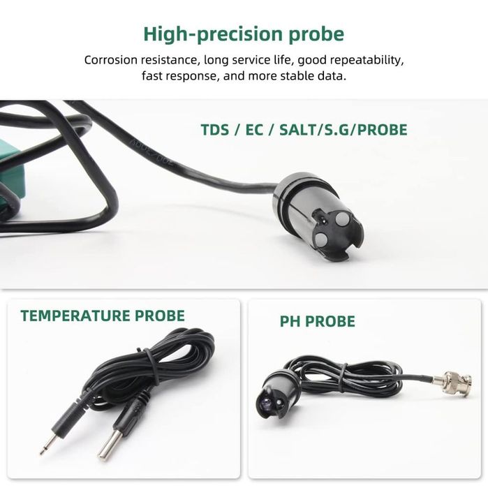 Tester de calitate a apei 6 în 1 WiFi Monitor digital pH/TDS/EC/SG/Sare/Temp - Acvacultură