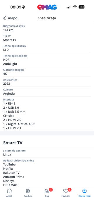 TV Philips Ambilight LED SMART TV 164cm