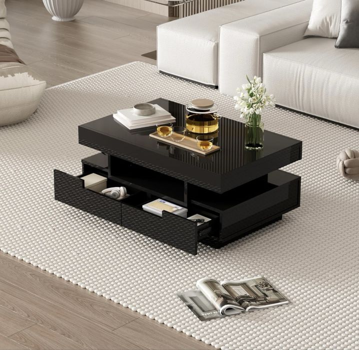 Masuta de cafea moderna negru lucios cu iluminare LED