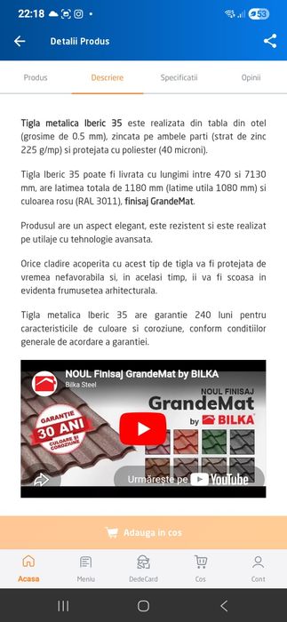 Vând țiglă metalica Bilka Grande Mat