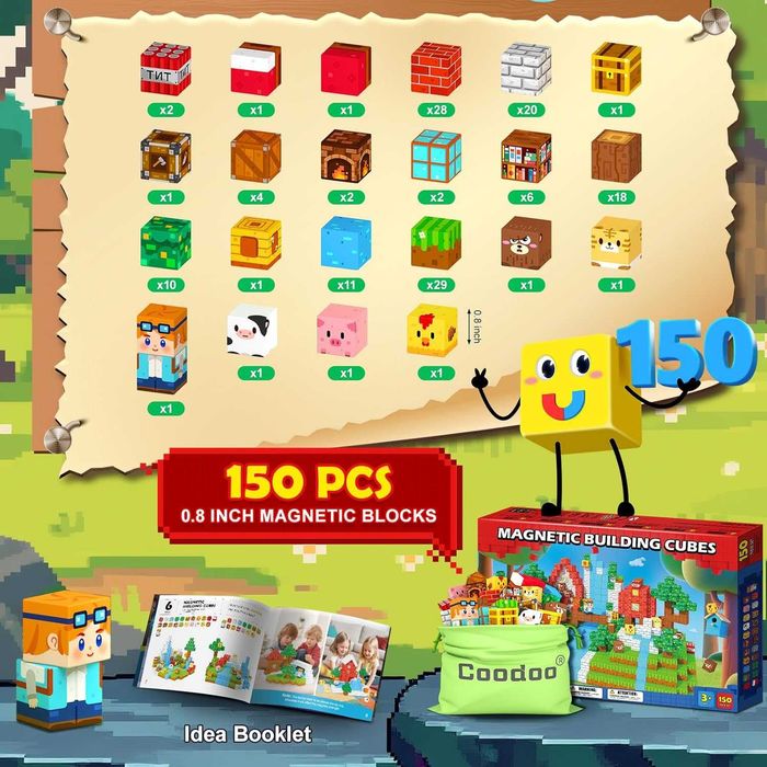 150 бр. магнитни блокчета - играчки за деца, 3+ години, STEM