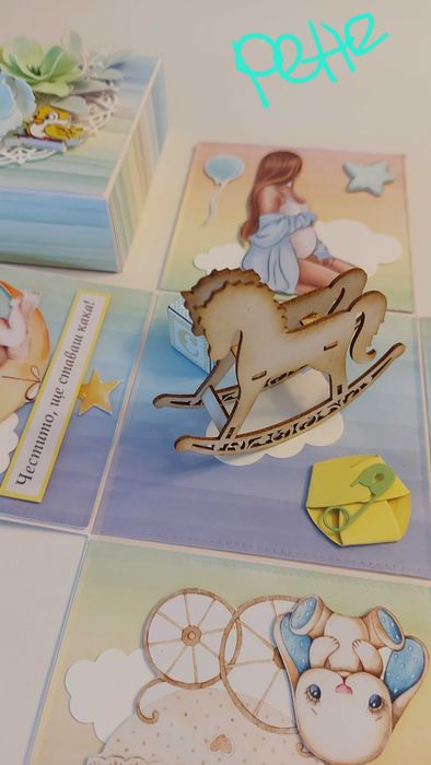 Ръчно изработена експлодираща кутия за бременност, бебе, кръщене