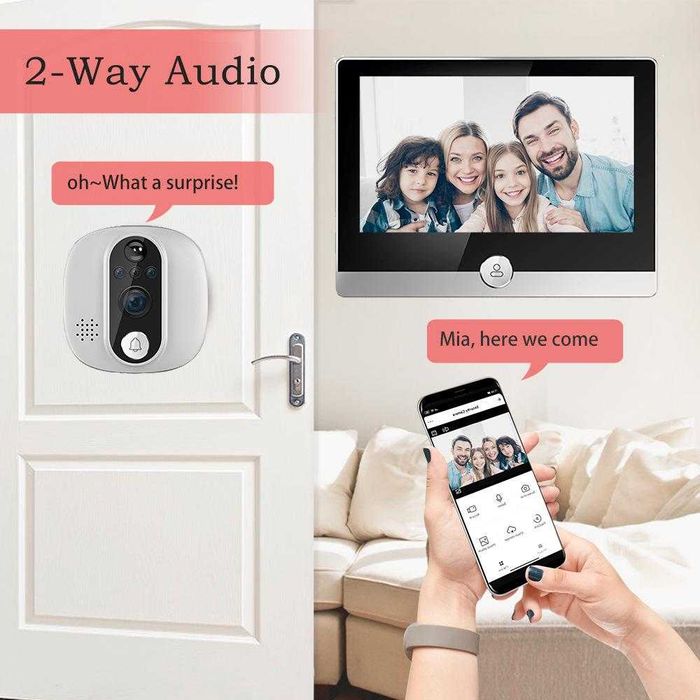 Vizor digital Wireless Tuya Smart usi,infrarosu,sonerie,PIR, ecran4,3”