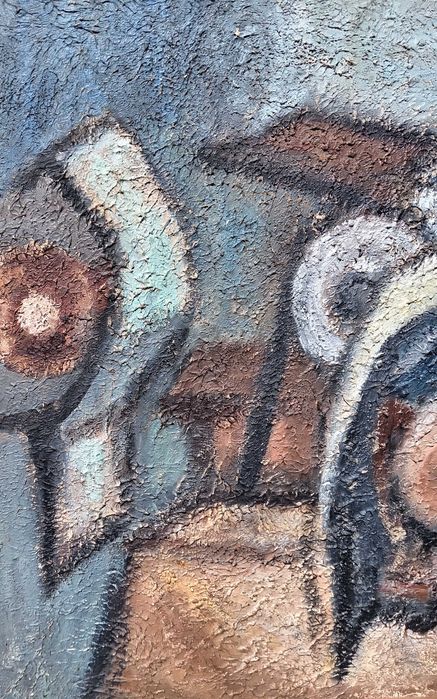 Tablou vechi - masinaria timpului - semnat si datat Neagu P. 1973