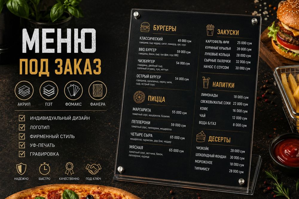 Меню для кафе, ресторанов и кофеен | Под ключ