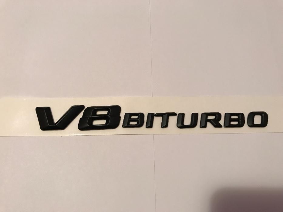 Emblema compatibila Mercedes V8 BITURBO abs aripi  crom/negru