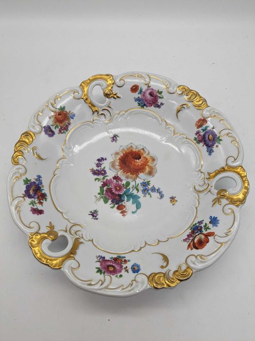 Schaubach Kunst блюдо тарелка золото Германия цветы раритет.