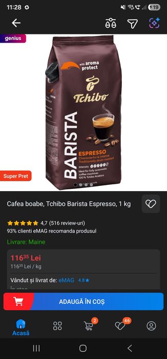 Cafea boabe, Tchibo Barista Espresso, 1 kg
