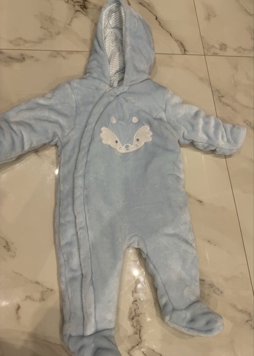 Combinezon bebe Mothercare 3–6 luni, albastru, cu glugă la