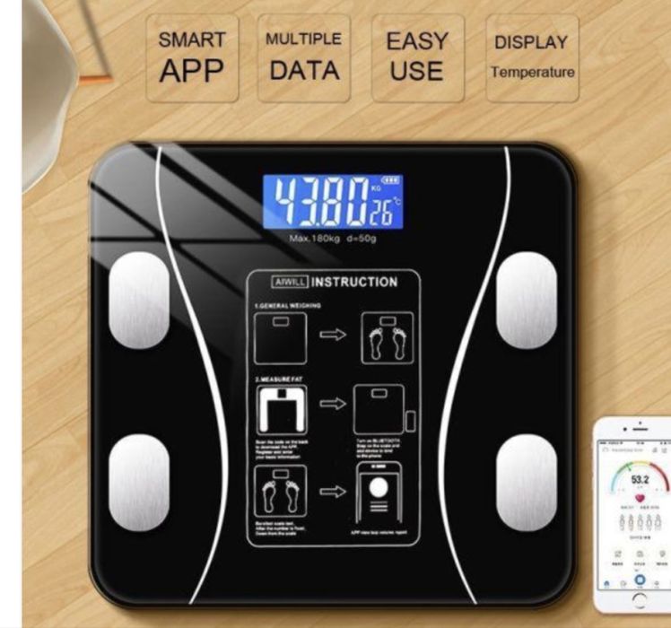 Cantar smart bluetooth body fat scale negru,baterii max 180kg