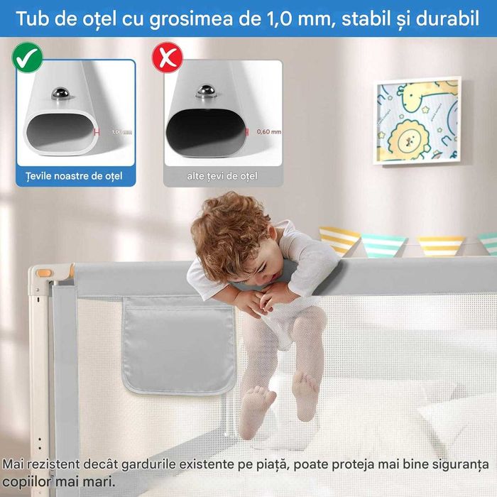 Bara de pat, protectie de pat retractabila, 180 cm