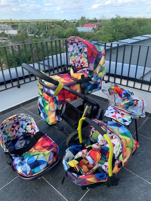 Carucior sistem 3 in 1 cu pliere compacta