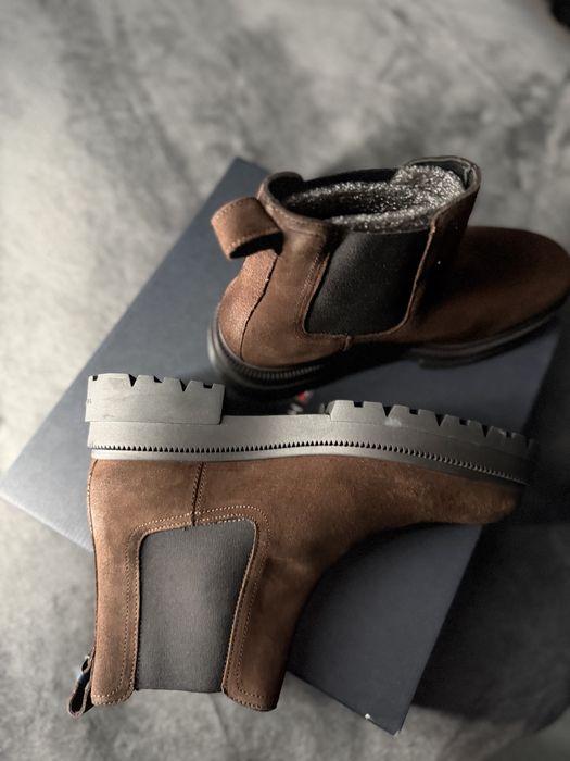 Tommy Hilfiger Chunky Chelsea cizme piele intoarsa maro marimea 42 noi